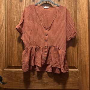 Blu Pepper Rust Red Button-Front Peplum Blouse